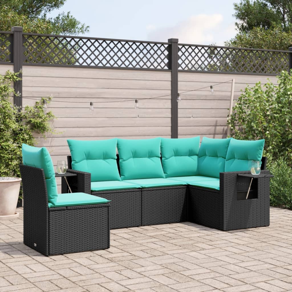 5-delige tuinbankset met kussens van zwart polyrotan is nu te koop bij PeponiXL, paradijselijk wonen!
