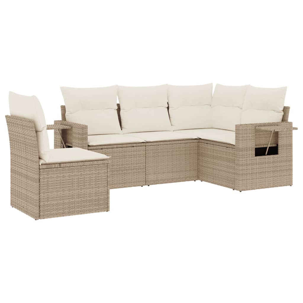 5-delige Loungeset met kussens poly rattan beige is nu te koop bij PeponiXL, paradijselijk wonen!