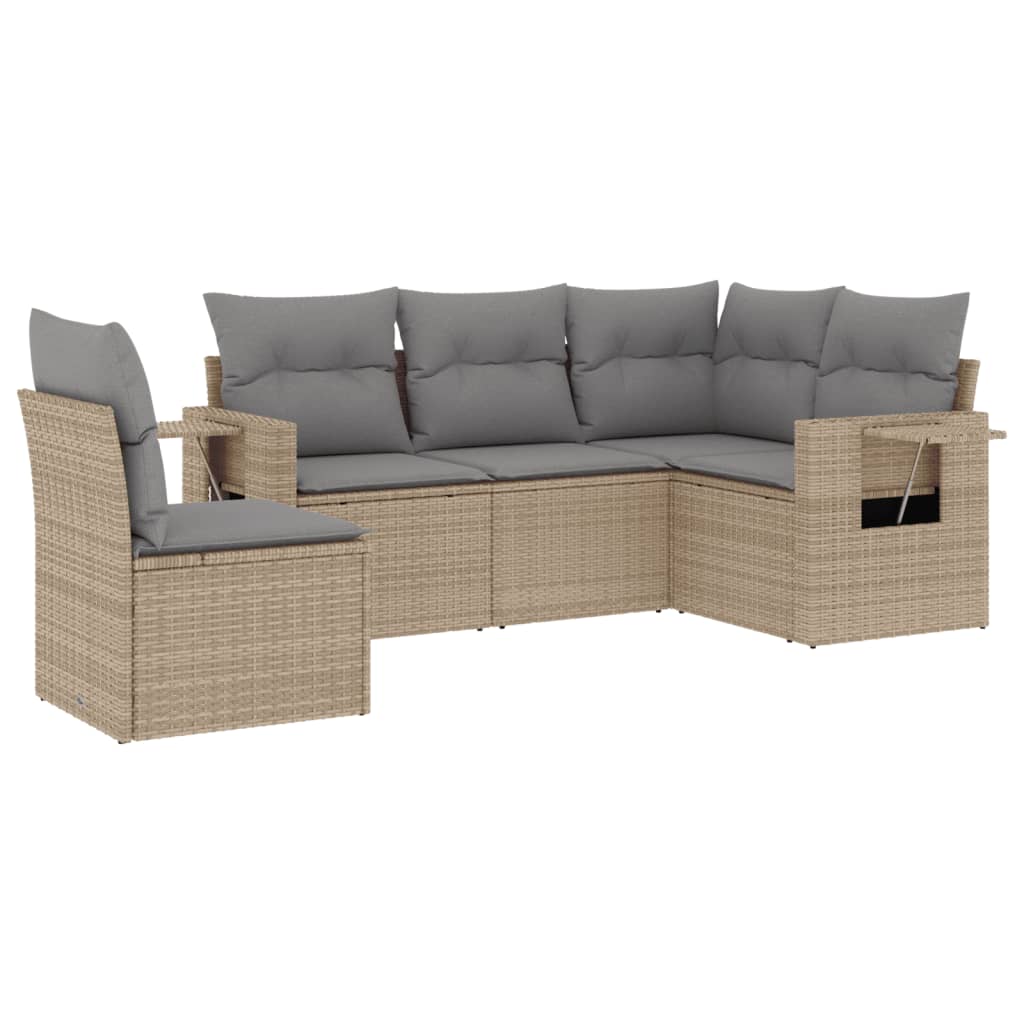 5-delige Loungeset met kussens poly rattan beige is nu te koop bij PeponiXL, paradijselijk wonen!