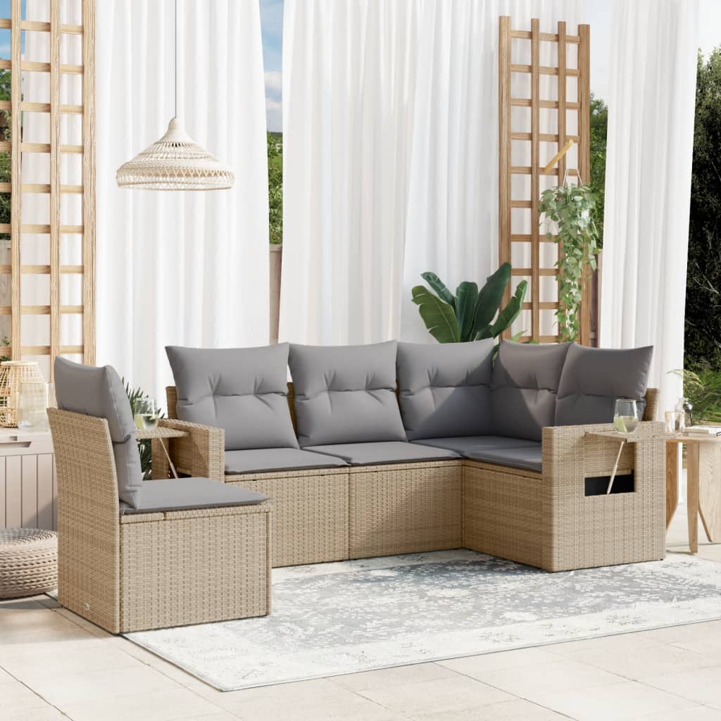 5-delige Loungeset met kussens poly rattan beige is nu te koop bij PeponiXL, paradijselijk wonen!