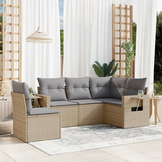 5-delige Loungeset met kussens poly rattan beige is nu te koop bij PeponiXL, paradijselijk wonen!