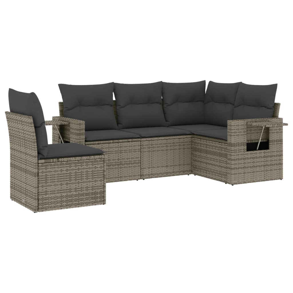 5-delige Loungeset met kussens poly rattan grijs is nu te koop bij PeponiXL, paradijselijk wonen!