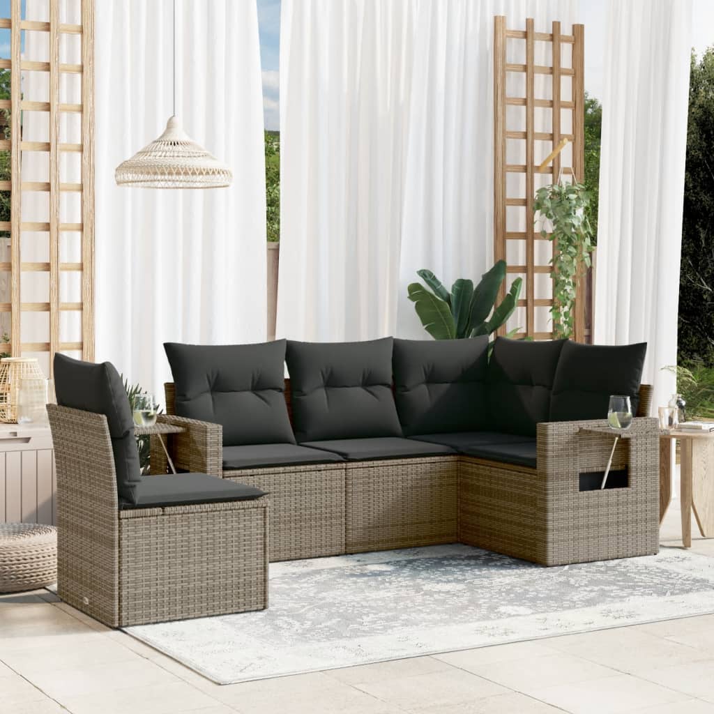 5-delige Loungeset met kussens poly rattan grijs is nu te koop bij PeponiXL, paradijselijk wonen!