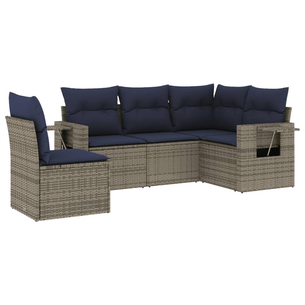 5-delige tuinbankset met kussens, grijs polyrotan is nu te koop bij PeponiXL, paradijselijk wonen!