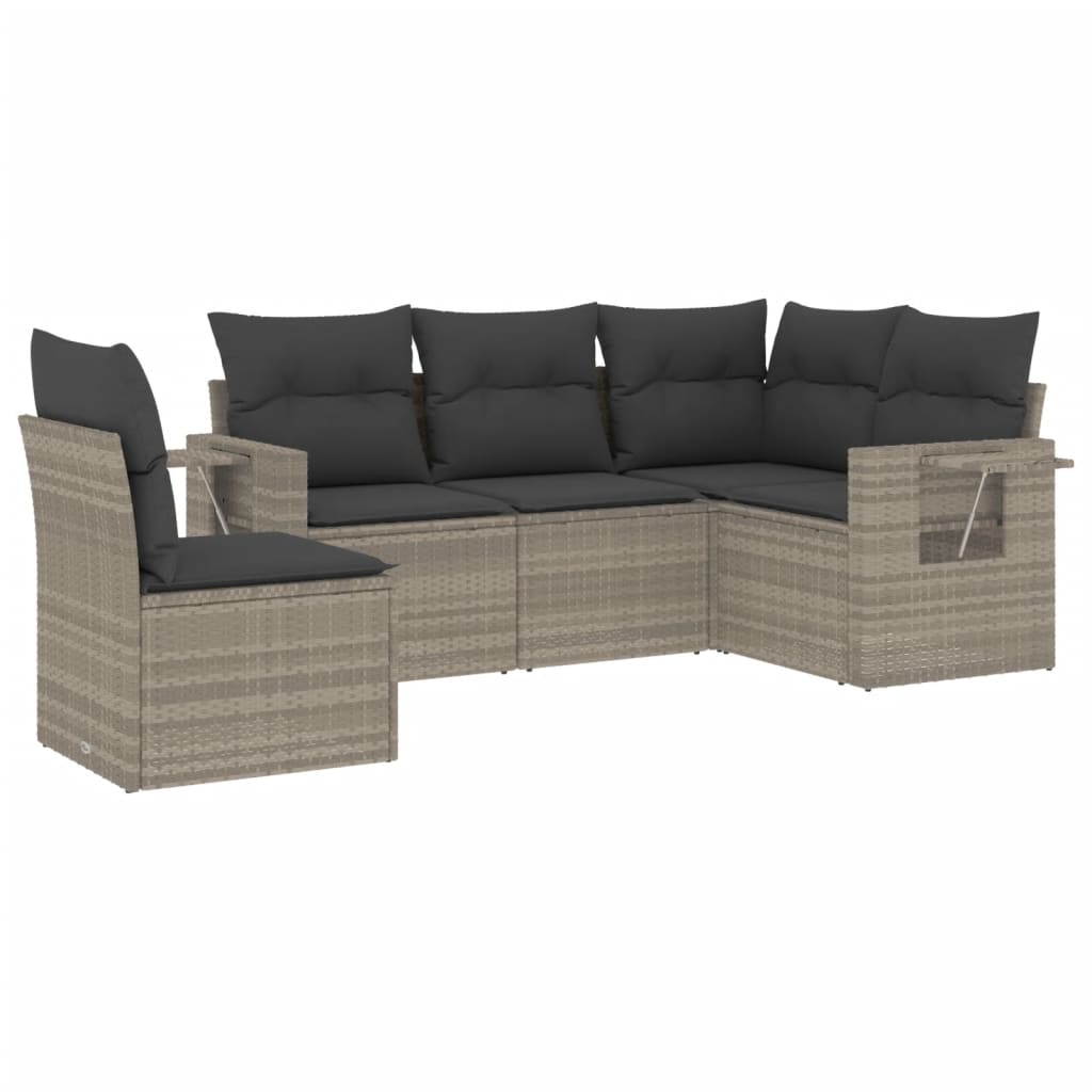 5-delige Loungeset met kussens poly rattan lichtgrijs is nu te koop bij PeponiXL, paradijselijk wonen!