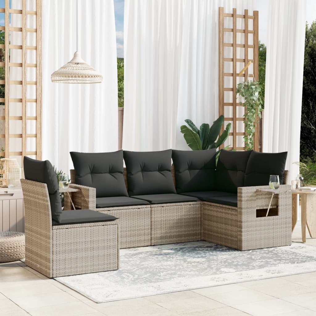 5-delige Loungeset met kussens poly rattan lichtgrijs is nu te koop bij PeponiXL, paradijselijk wonen!