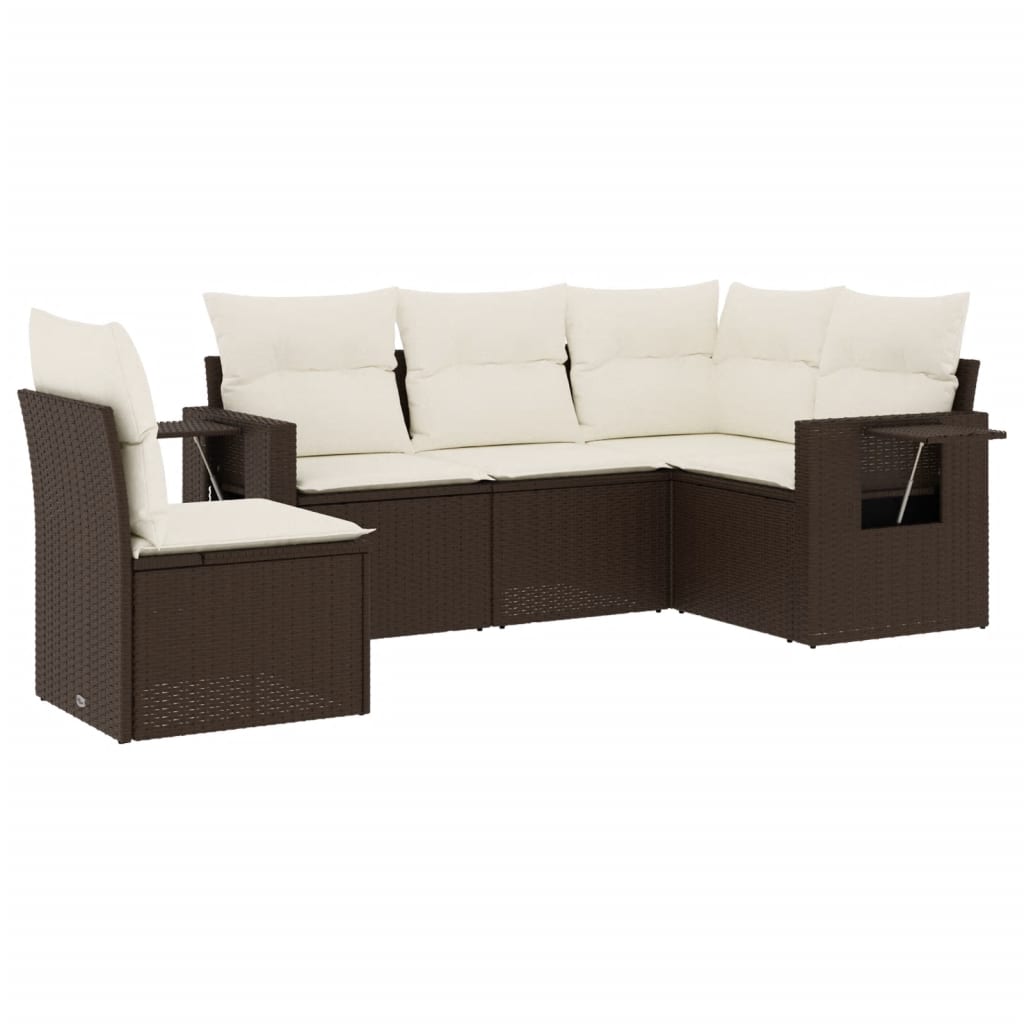 5-delige Loungeset met kussens poly rattan bruin is nu te koop bij PeponiXL, paradijselijk wonen!