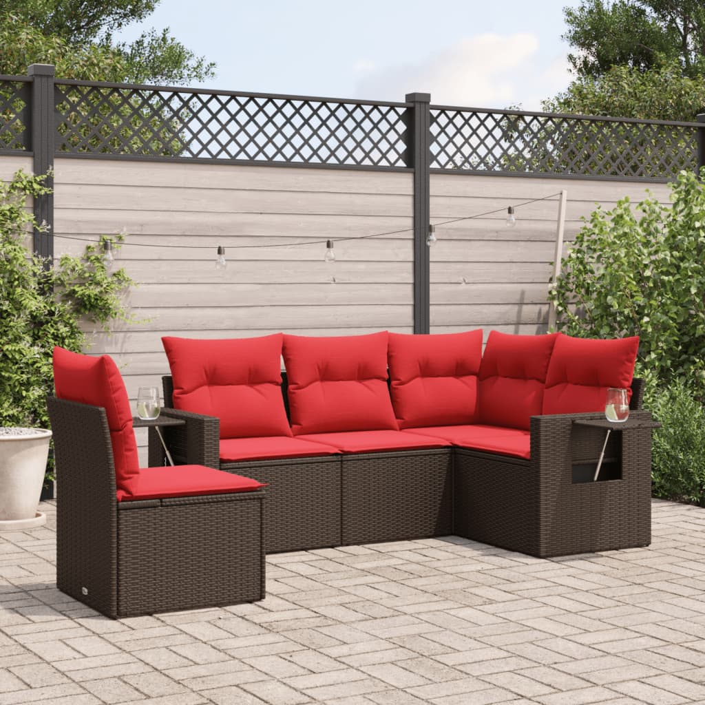 5-delige tuinbankset met kussens, bruin polyrotan is nu te koop bij PeponiXL, paradijselijk wonen!