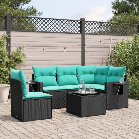 6-delige tuinbankset met kussens van zwart polyrotan is nu te koop bij PeponiXL, paradijselijk wonen!