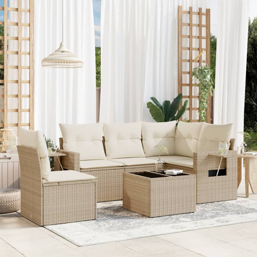 6-delige Loungeset met kussens poly rattan beige is nu te koop bij PeponiXL, paradijselijk wonen!