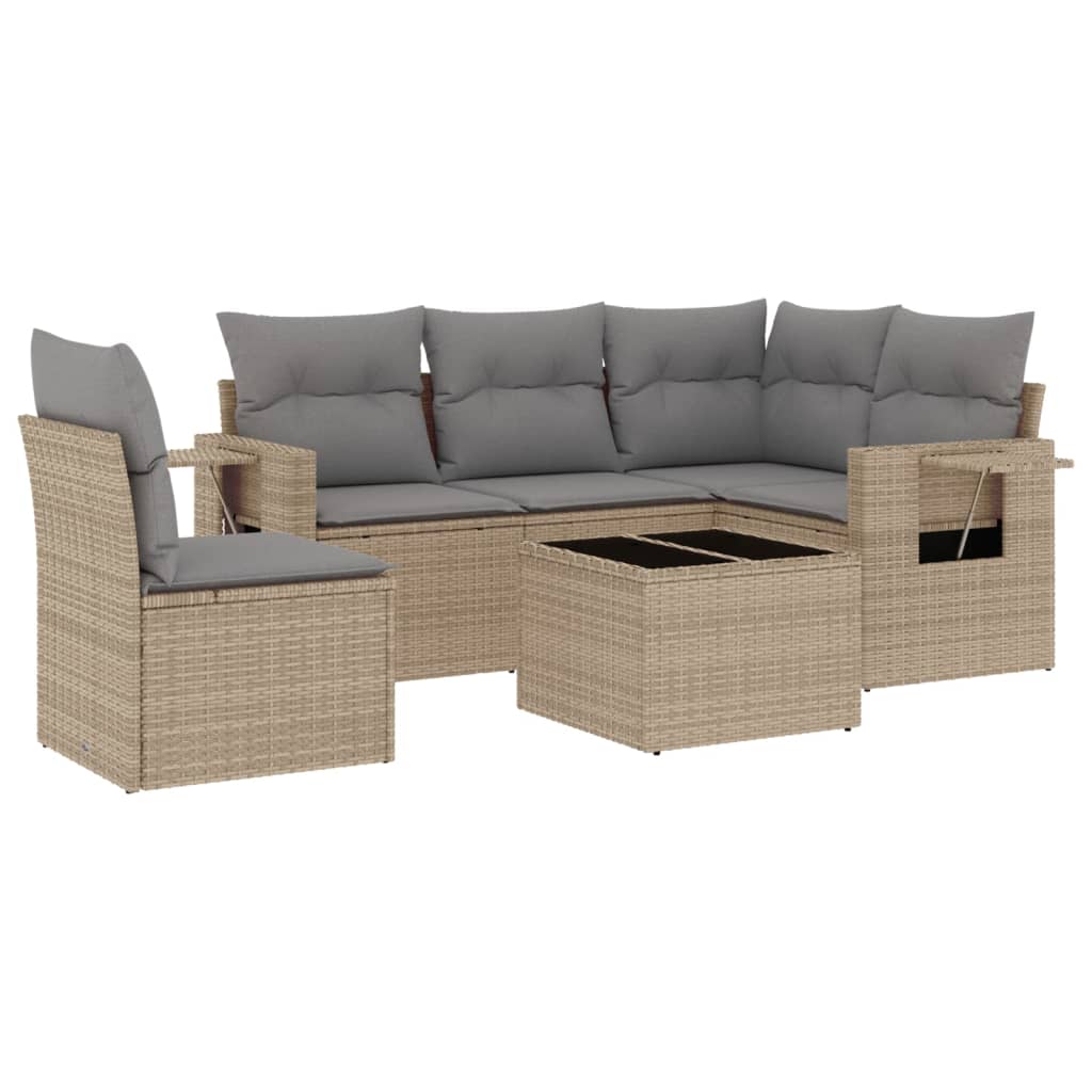 6-delige Loungeset met kussens poly rattan beige is nu te koop bij PeponiXL, paradijselijk wonen!