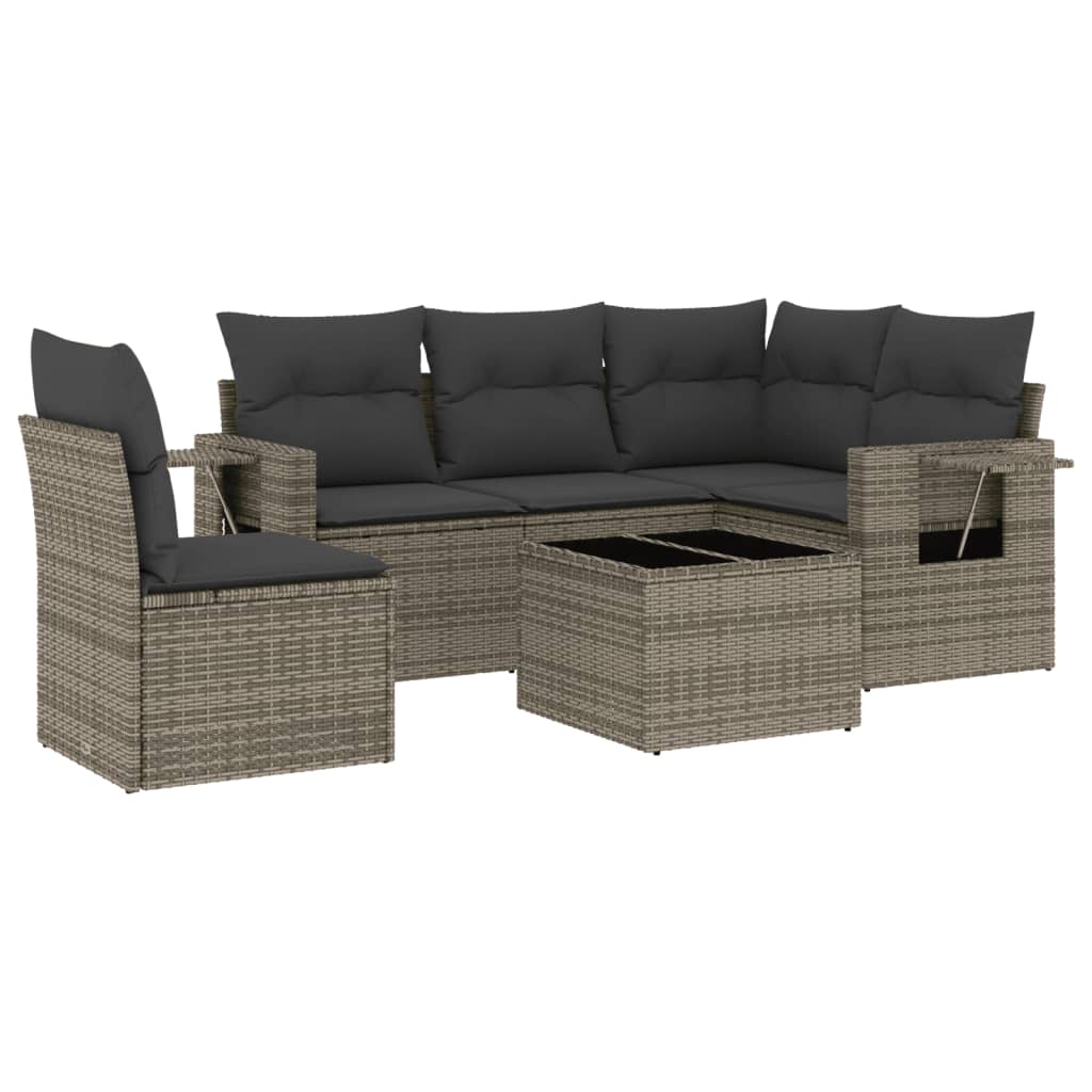 6-delige Loungeset met kussens poly rattan grijs is nu te koop bij PeponiXL, paradijselijk wonen!