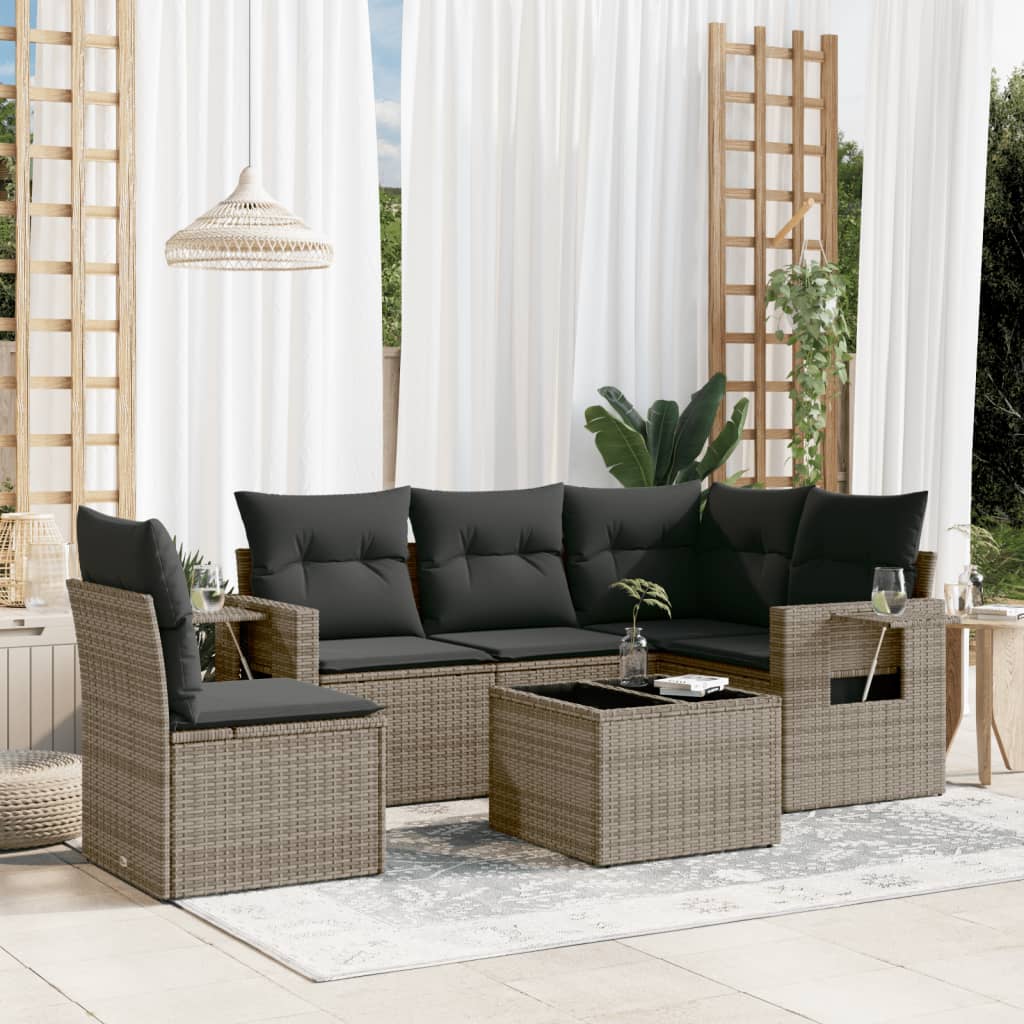 6-delige Loungeset met kussens poly rattan grijs is nu te koop bij PeponiXL, paradijselijk wonen!