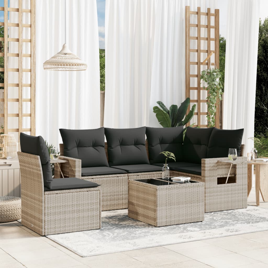 6-delige Loungeset met kussens poly rattan lichtgrijs is nu te koop bij PeponiXL, paradijselijk wonen!