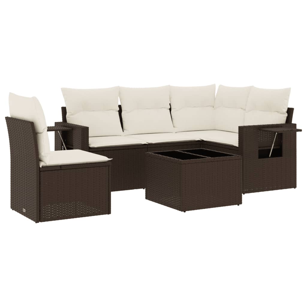 6-delige Loungeset met kussens poly rattan bruin is nu te koop bij PeponiXL, paradijselijk wonen!