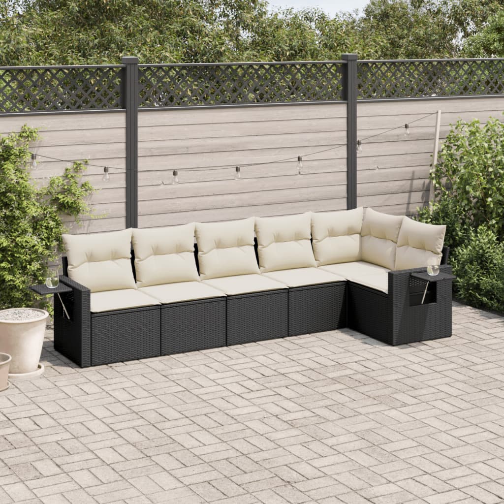 6-delige Loungeset met kussens poly rattan zwart is nu te koop bij PeponiXL, paradijselijk wonen!