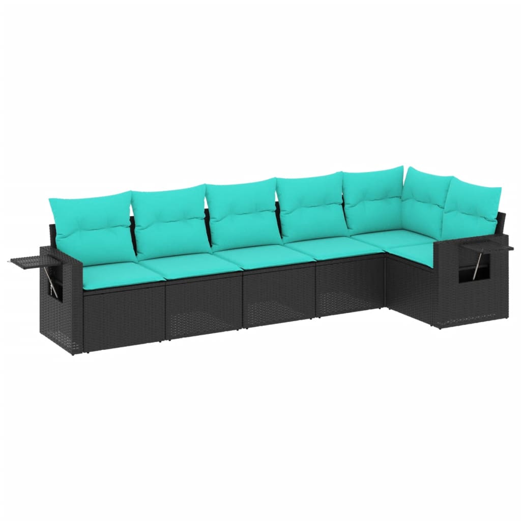 6-delige tuinbankset met kussens van zwart polyrotan is nu te koop bij PeponiXL, paradijselijk wonen!
