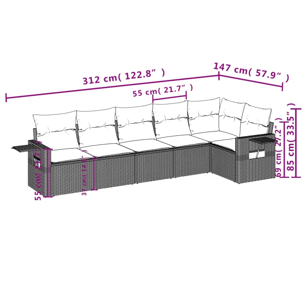 6-delige tuinbankset met kussens van zwart polyrotan is nu te koop bij PeponiXL, paradijselijk wonen!