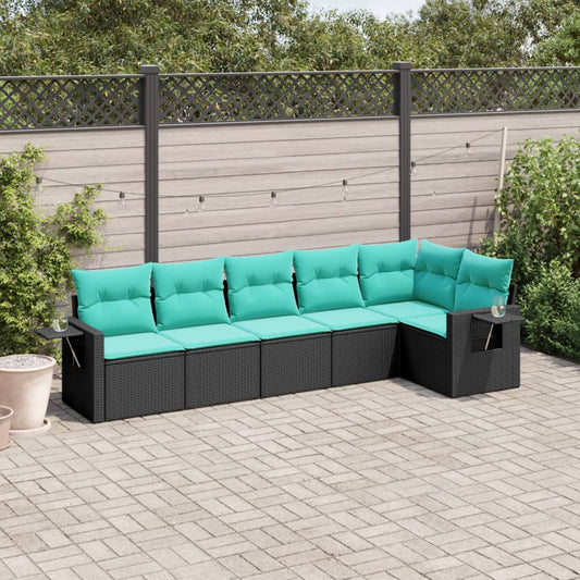 6-delige tuinbankset met kussens van zwart polyrotan is nu te koop bij PeponiXL, paradijselijk wonen!