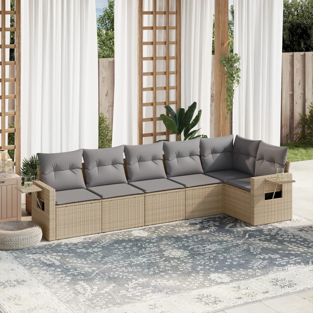 6-delige Loungeset met kussens poly rattan beige is nu te koop bij PeponiXL, paradijselijk wonen!