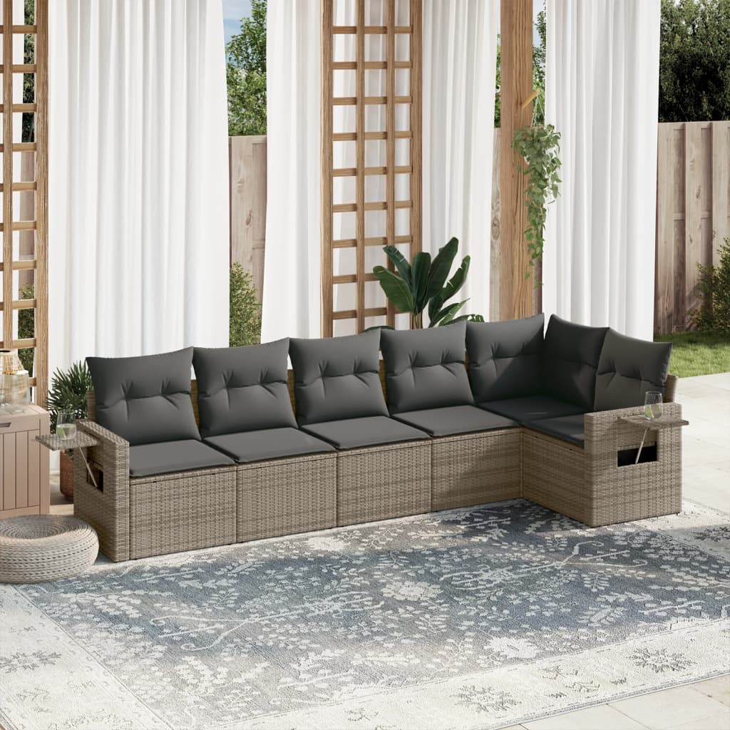6-delige Loungeset met kussens poly rattan grijs is nu te koop bij PeponiXL, paradijselijk wonen!