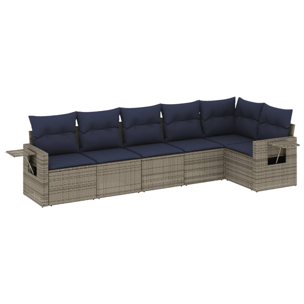 6-delige tuinbankset met kussens, grijs polyrotan is nu te koop bij PeponiXL, paradijselijk wonen!