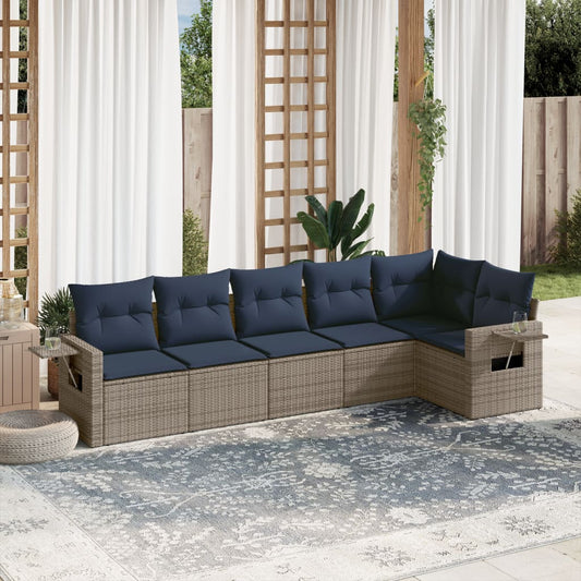 6-delige tuinbankset met kussens, grijs polyrotan is nu te koop bij PeponiXL, paradijselijk wonen!
