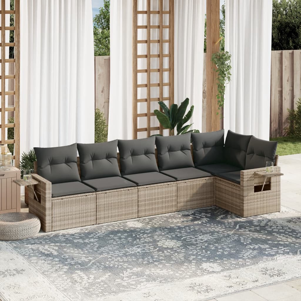 6-delige Loungeset met kussens poly rattan lichtgrijs is nu te koop bij PeponiXL, paradijselijk wonen!