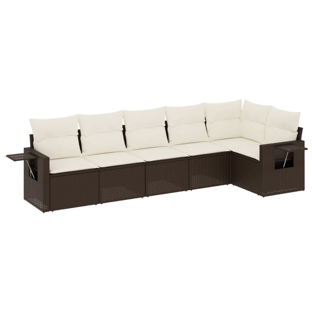 6-delige Loungeset met kussens poly rattan bruin is nu te koop bij PeponiXL, paradijselijk wonen!