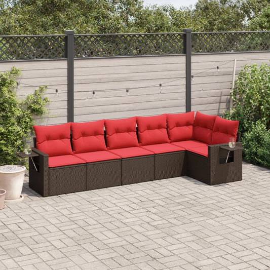 6-delige tuinbankset met kussens, bruin polyrotan is nu te koop bij PeponiXL, paradijselijk wonen!