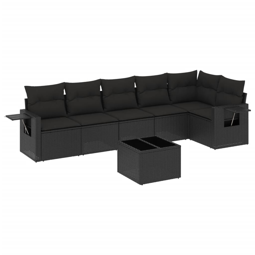 7-delige Loungeset met kussens poly rattan zwart is nu te koop bij PeponiXL, paradijselijk wonen!