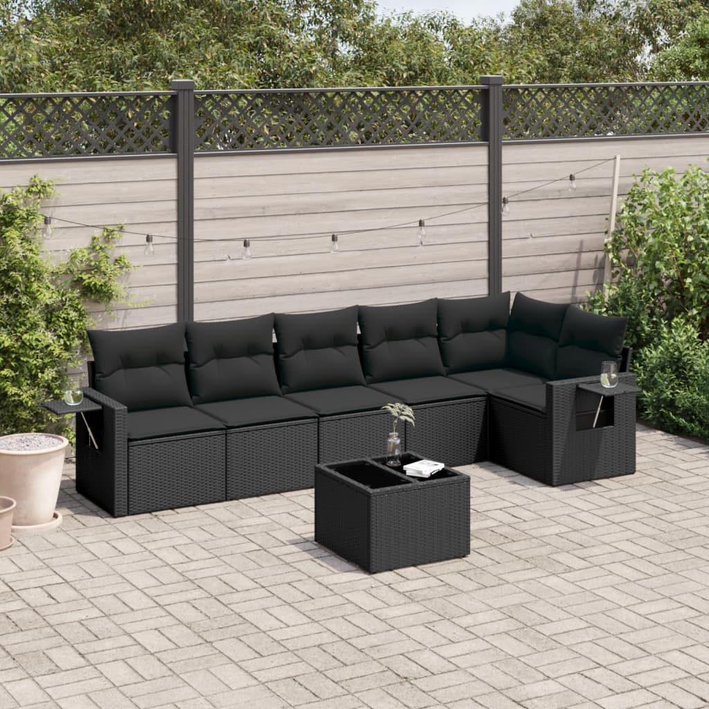 7-delige Loungeset met kussens poly rattan zwart is nu te koop bij PeponiXL, paradijselijk wonen!
