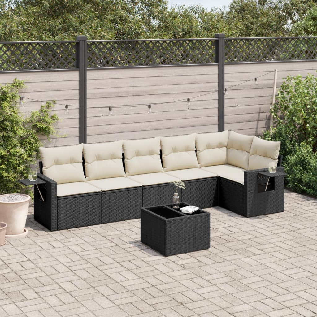 7-delige Loungeset met kussens poly rattan zwart is nu te koop bij PeponiXL, paradijselijk wonen!