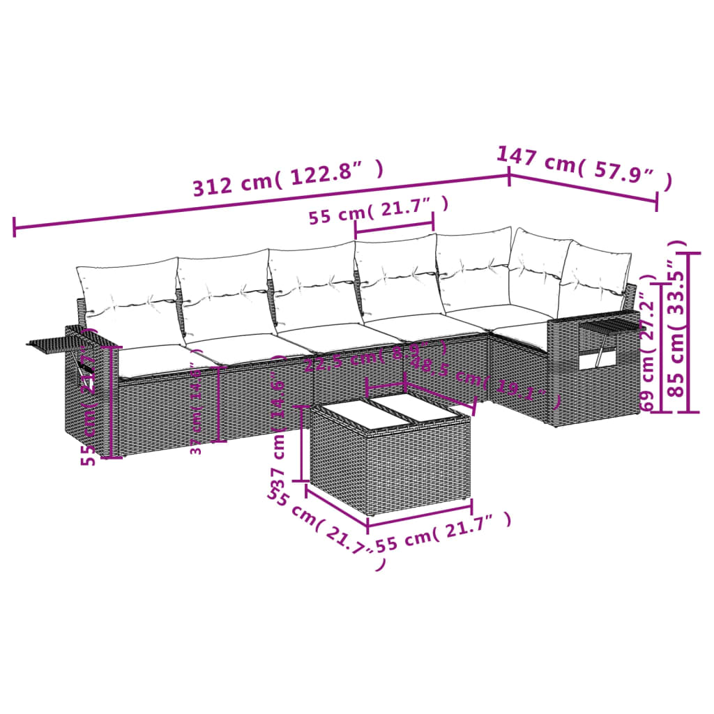 7-delige tuinbankset met kussens van zwart polyrotan is nu te koop bij PeponiXL, paradijselijk wonen!