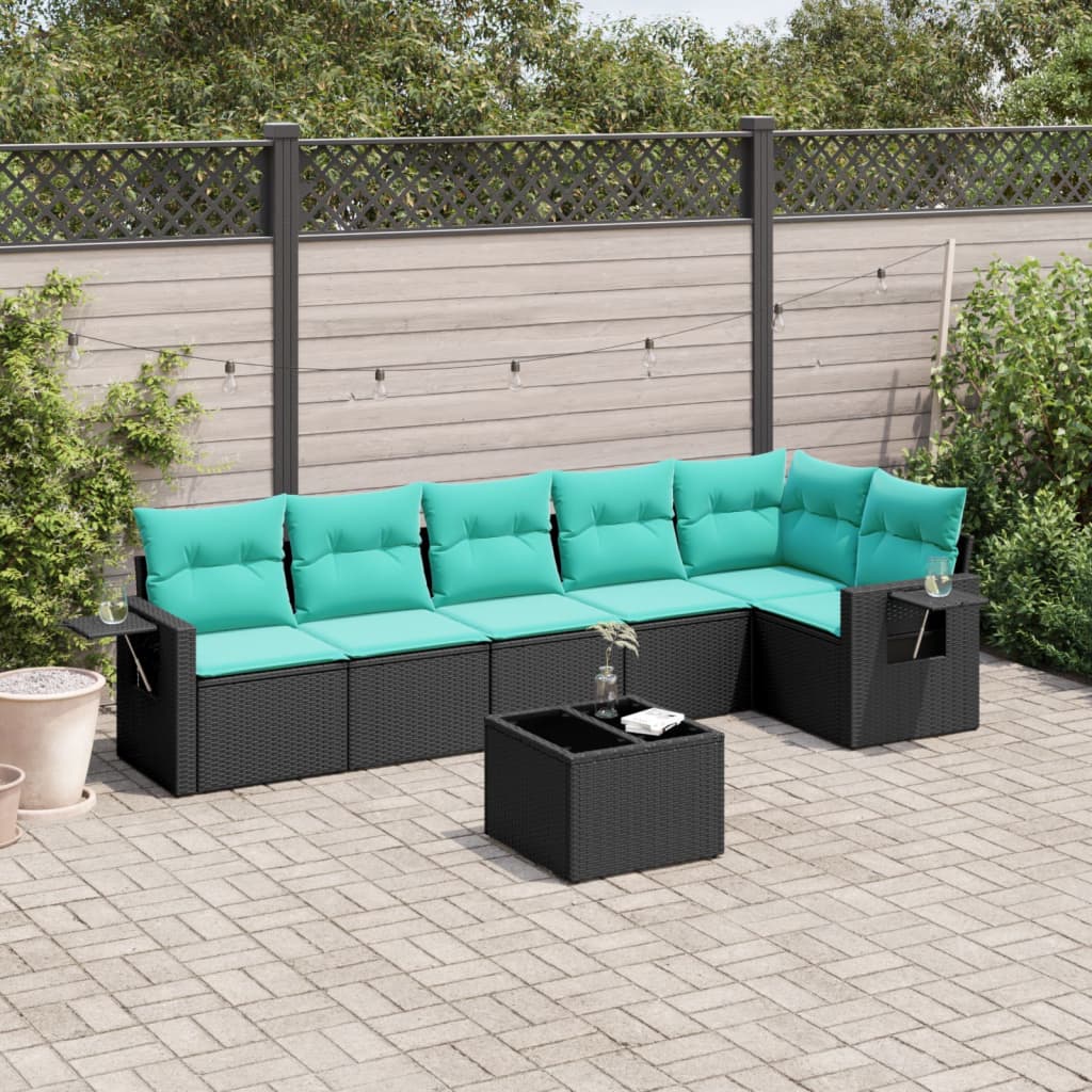 7-delige tuinbankset met kussens van zwart polyrotan is nu te koop bij PeponiXL, paradijselijk wonen!