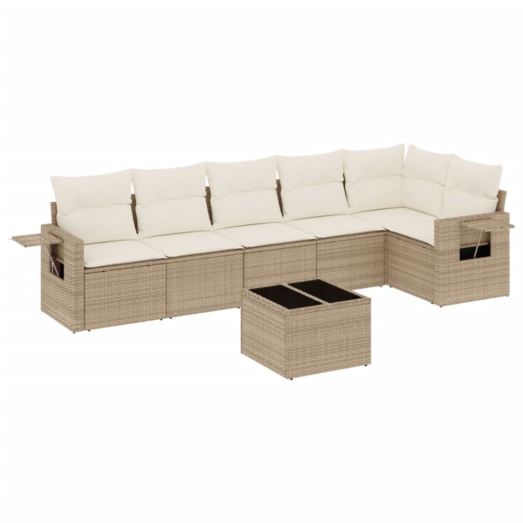 7-delige Loungeset met kussens poly rattan beige is nu te koop bij PeponiXL, paradijselijk wonen!