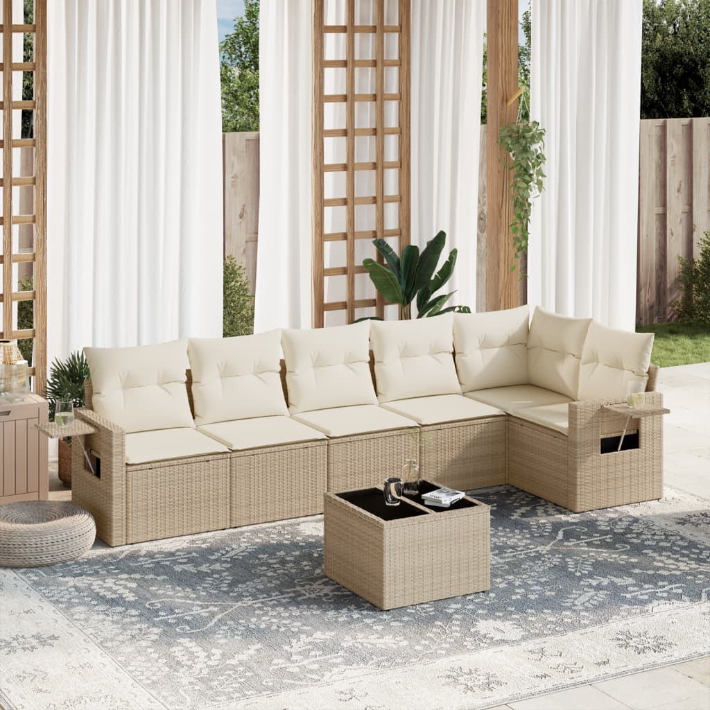 7-delige Loungeset met kussens poly rattan beige is nu te koop bij PeponiXL, paradijselijk wonen!