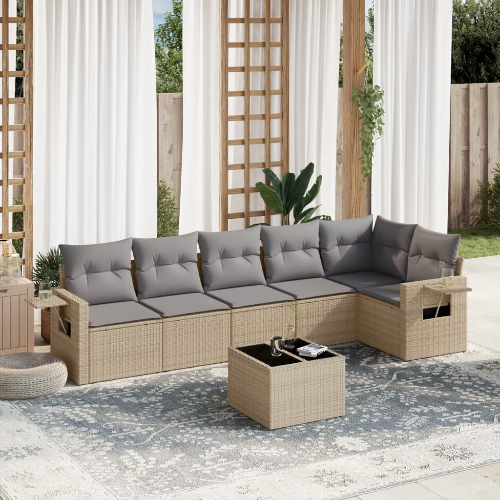 7-delige Loungeset met kussens poly rattan beige is nu te koop bij PeponiXL, paradijselijk wonen!