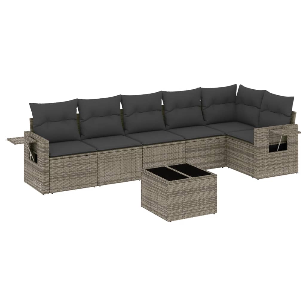 7-delige Loungeset met kussens poly rattan grijs is nu te koop bij PeponiXL, paradijselijk wonen!