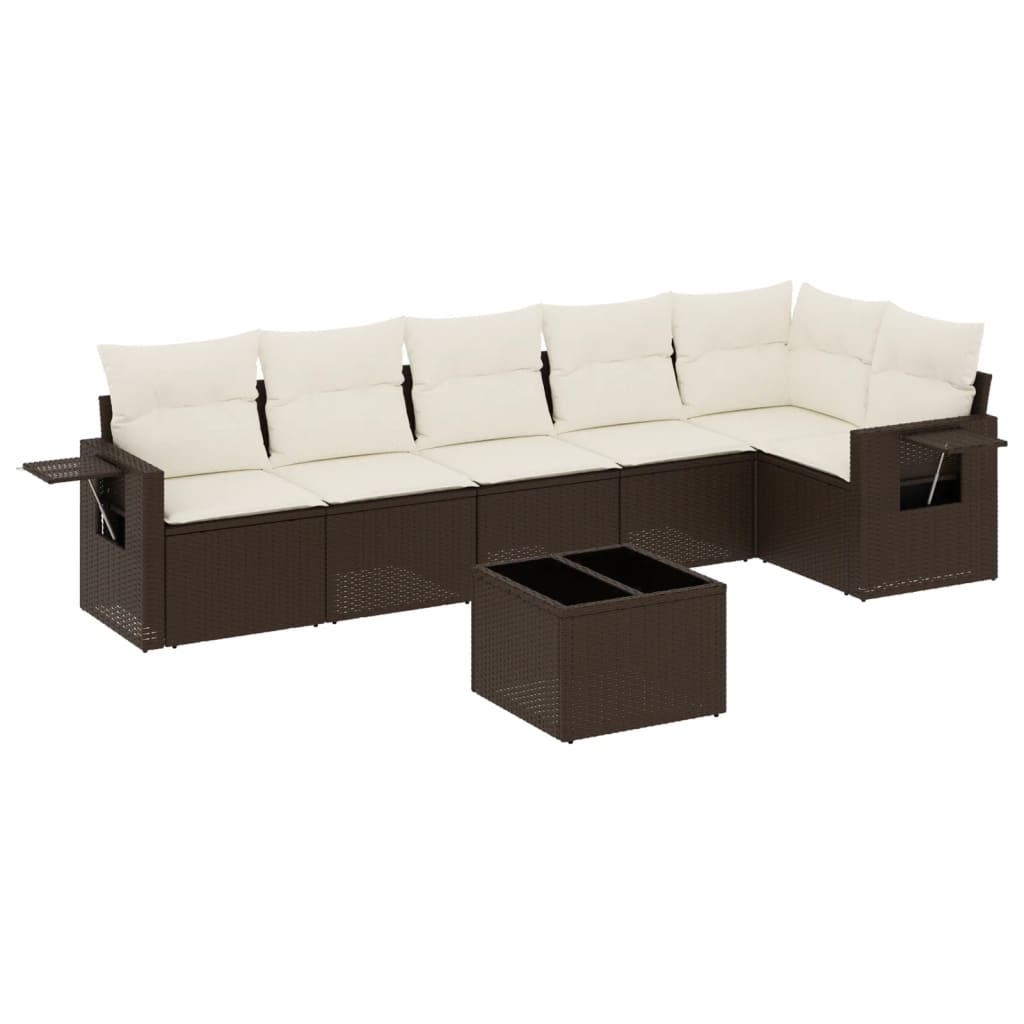 7-delige Loungeset met kussens poly rattan bruin is nu te koop bij PeponiXL, paradijselijk wonen!