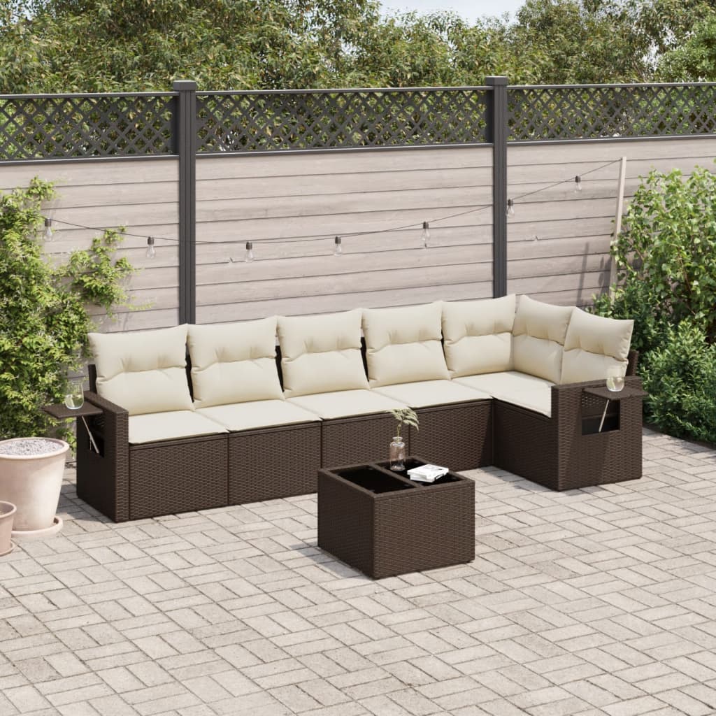 7-delige Loungeset met kussens poly rattan bruin is nu te koop bij PeponiXL, paradijselijk wonen!
