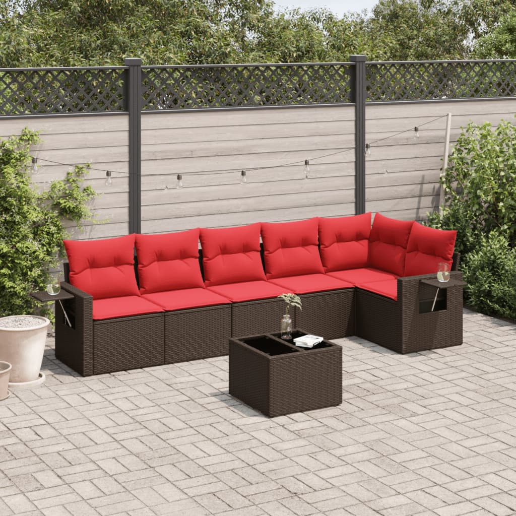 7-delige tuinbankset met kussens, bruin polyrotan is nu te koop bij PeponiXL, paradijselijk wonen!