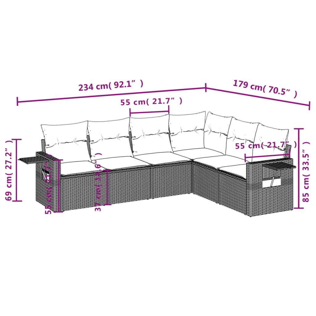 6-delige Loungeset met kussens poly rattan zwart is nu te koop bij PeponiXL, paradijselijk wonen!