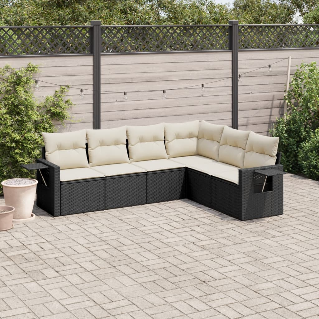 6-delige Loungeset met kussens poly rattan zwart is nu te koop bij PeponiXL, paradijselijk wonen!