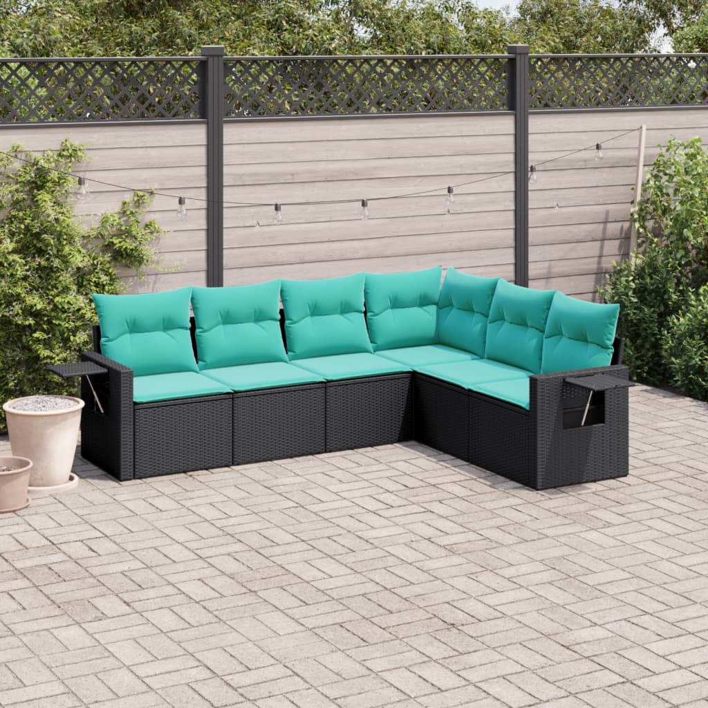 6-delige tuinbankset met kussens van zwart polyrotan is nu te koop bij PeponiXL, paradijselijk wonen!