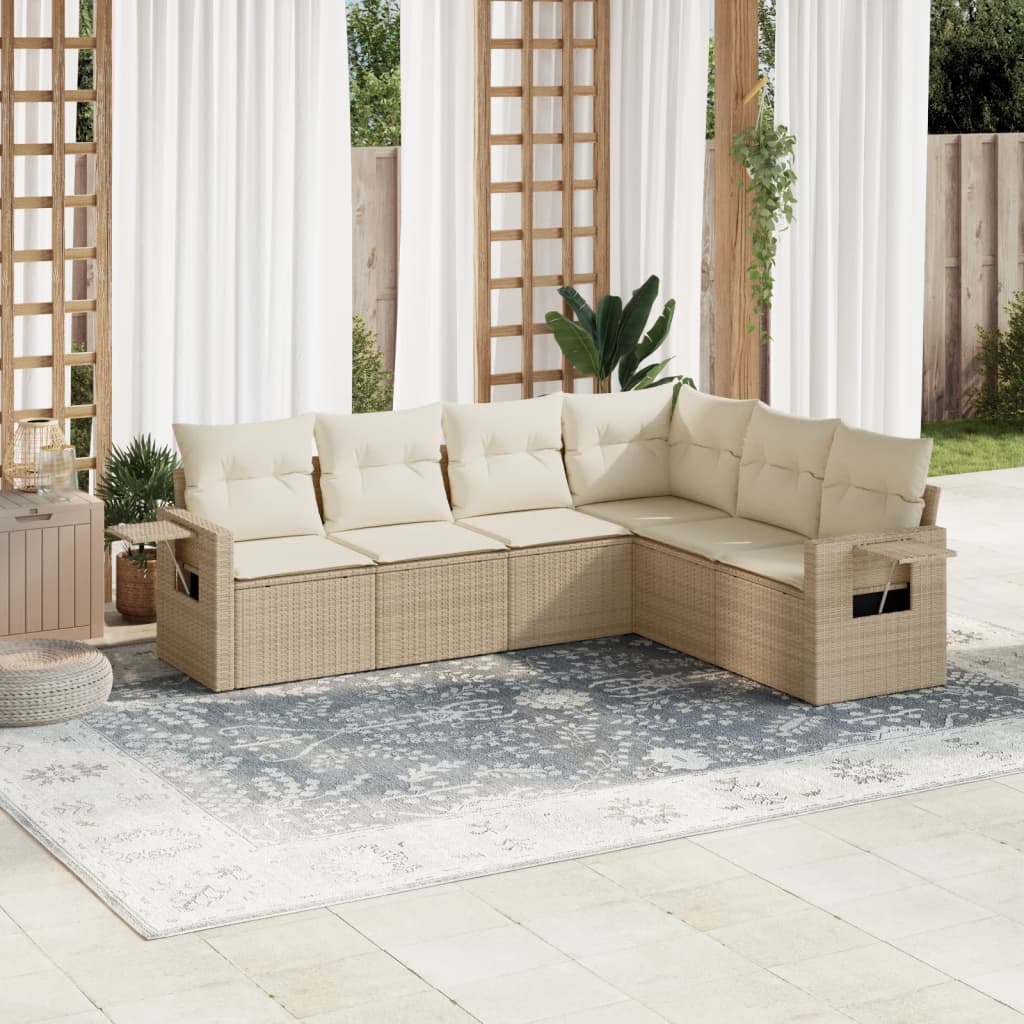 6-delige Loungeset met kussens poly rattan beige is nu te koop bij PeponiXL, paradijselijk wonen!