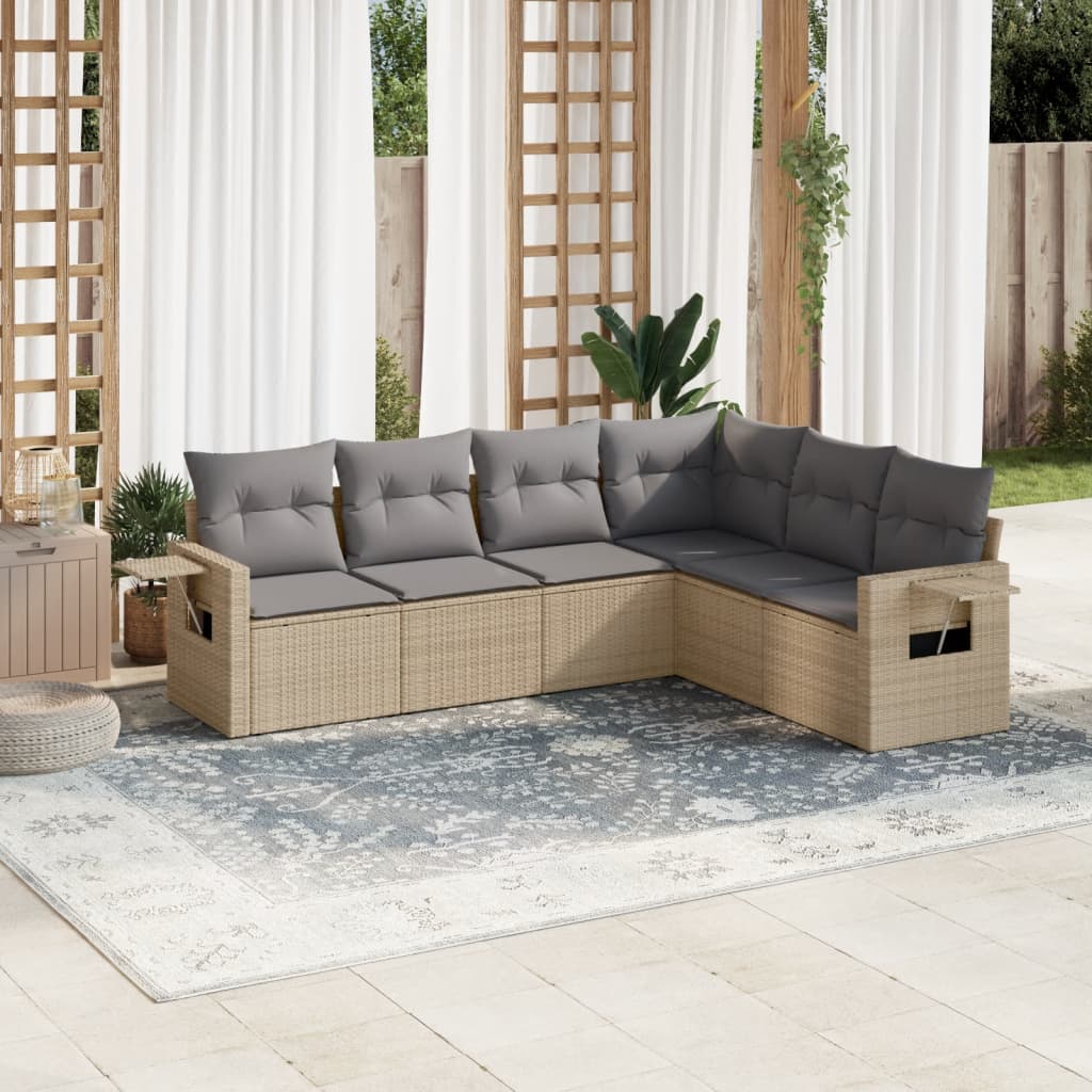 6-delige Loungeset met kussens poly rattan beige is nu te koop bij PeponiXL, paradijselijk wonen!