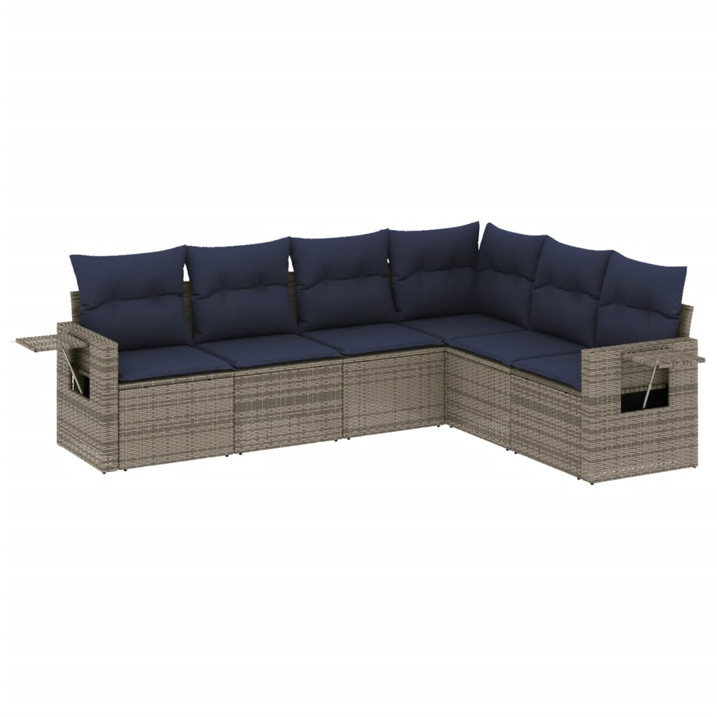 6-delige tuinbankset met kussens, grijs polyrotan is nu te koop bij PeponiXL, paradijselijk wonen!