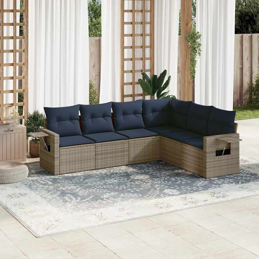 6-delige tuinbankset met kussens, grijs polyrotan is nu te koop bij PeponiXL, paradijselijk wonen!