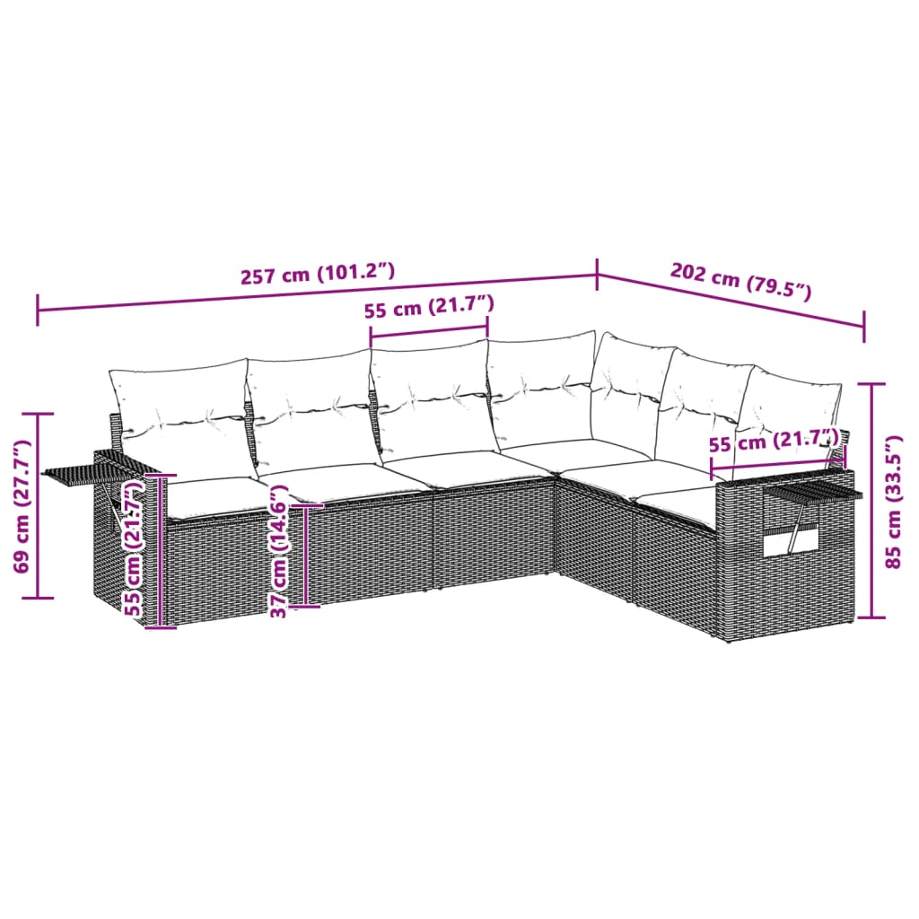 6-delige Loungeset met kussens poly rattan lichtgrijs is nu te koop bij PeponiXL, paradijselijk wonen!